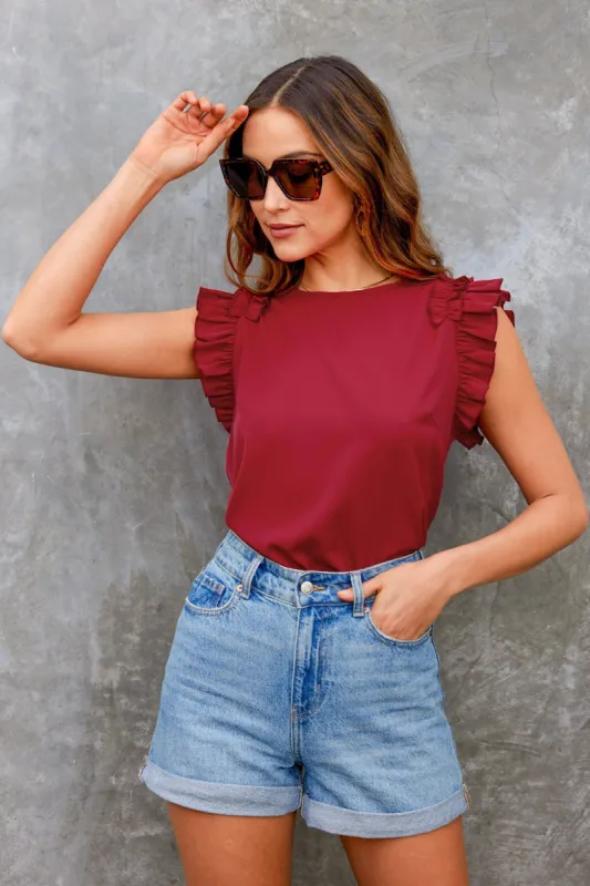 Ruffled Cap Sleeve Tee sold by Cupshe