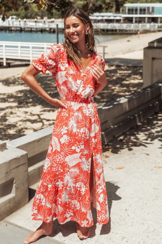 Tropical Leaf Button Maxi Dress sold by Cupshe