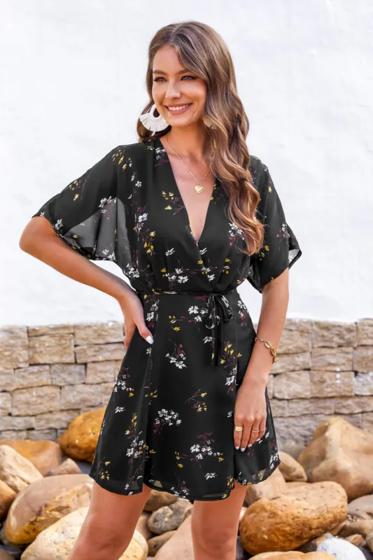 Belted Ditsy Floral Mini Dress sold by Cupshe