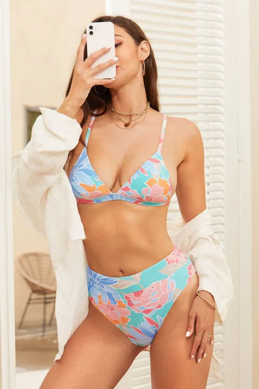 Baltic Sea Sailing Banded Triangle Top & Cheeky High Leg Bikini Set sold by Cupshe