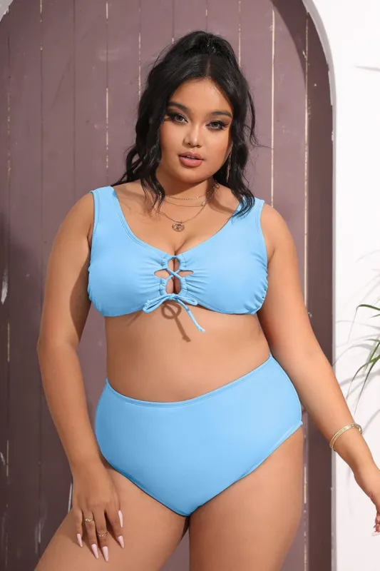 Palm Beach Lace Front Bralette & High Waist Plus Size Bikini Set sold by Cupshe