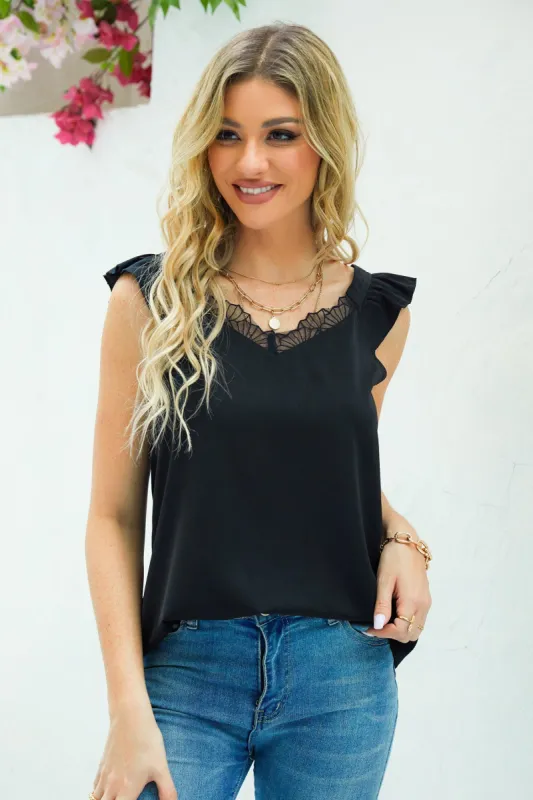 Rainy Day Lace-Trim Ruffles Top sold by Cupshe