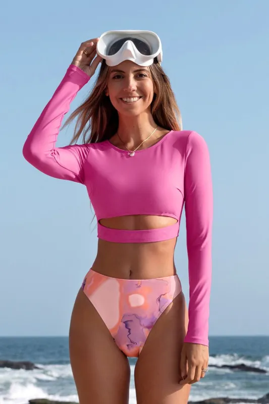 Summer Dreaming Cutout High Waist Long Sleeve Bikini Set sold by Cupshe