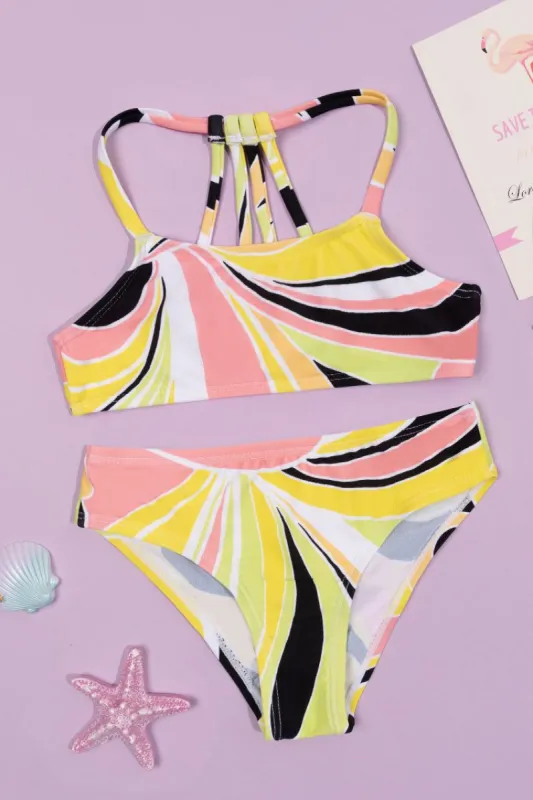 Palm Beach Night Back Strappy Bralette & Hipster Bikini Set for Girls sold by Cupshe