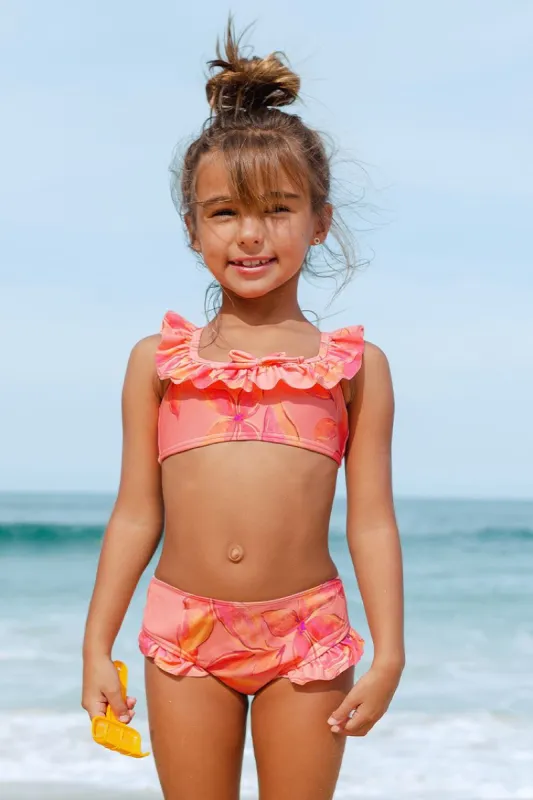 Girls Luminescent Ruffled Tie Back Bralette & Hipster Bikini Set sold by Cupshe