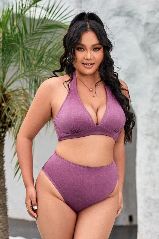 Luminescent Molded Halter & High Waist Plus Size Bikini Set sold by Cupshe