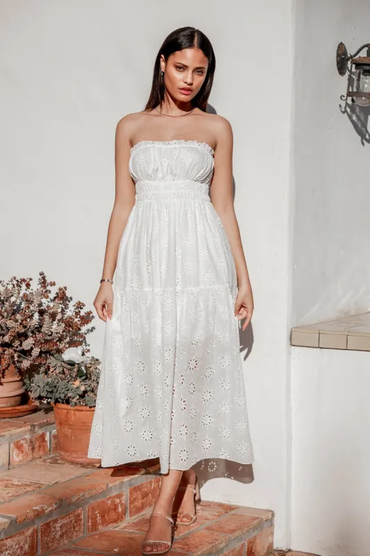 Varkala Floral Eyelet Strapless Dress sold by Cupshe