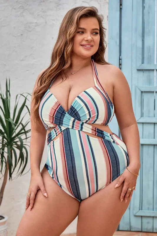 Wild Romance Plus Size Halter One Piece Swimsuit sold by Cupshe