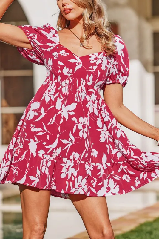 Warm Up Floral Print Puff Sleeve Dress sold by Cupshe