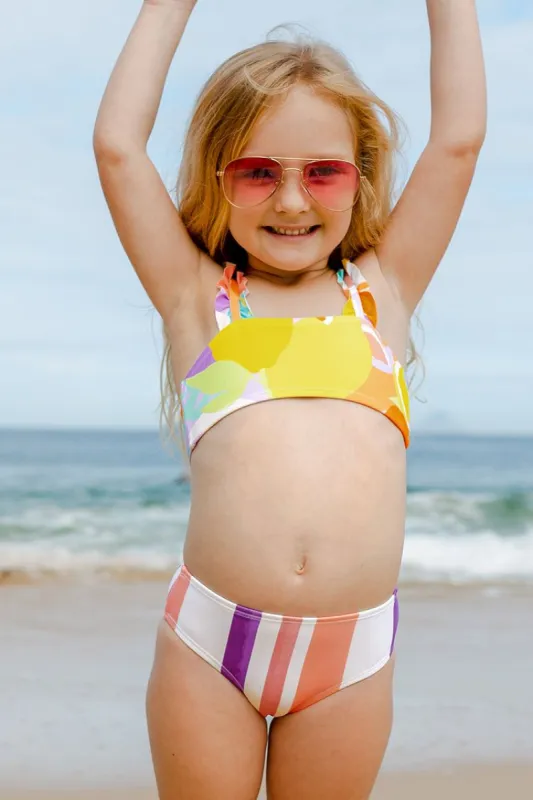 Girls Luminescent Ruffled Strap Scenic Striped Bikini Set sold by Cupshe