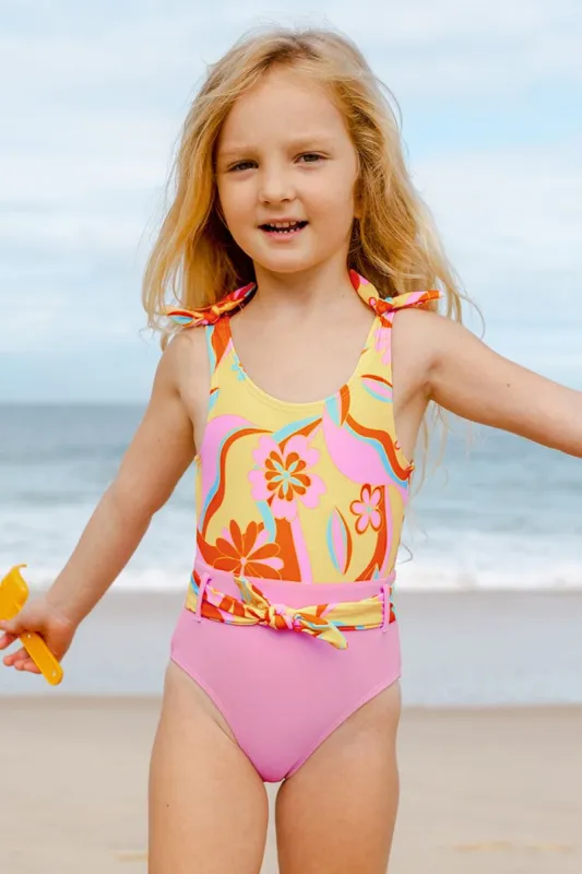 Girls Arizona Road Trip Floral Bunny Tie One Piece Swimsuit sold by Cupshe