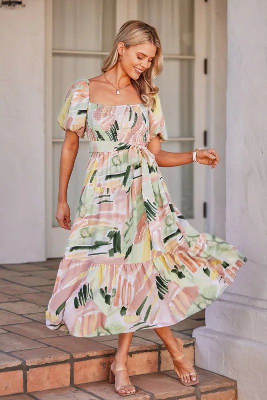 Tunnels Beach Abstract Print Smocked Midi Dress sold by Cupshe