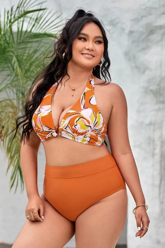 Strawberry Fields Halter High Waist Tummy Control Plus Bikini sold by Cupshe