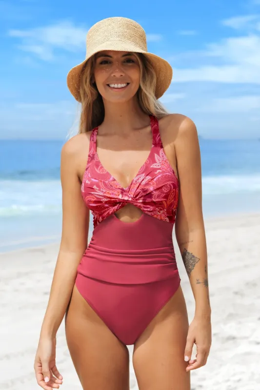 Classic Paisley Wrap Front Tie Back One Piece Swimsuit sold by Cupshe