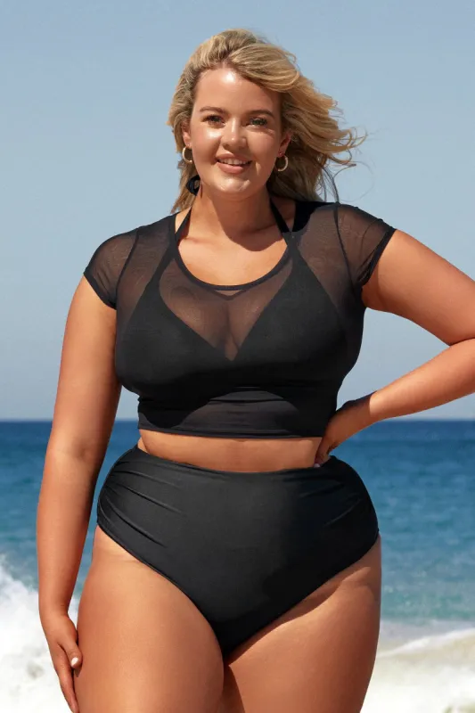 Night Blossom Mesh Top Triangle & High Waist Plus Size Bikini Set sold by Cupshe