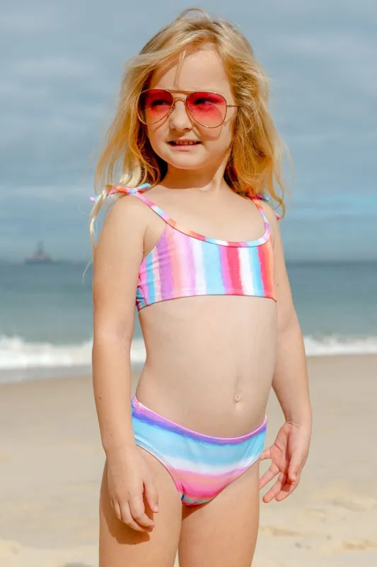 Vapor Wave Faux Tie Bralette And Mid Rise Hipster Bikini Set sold by Cupshe