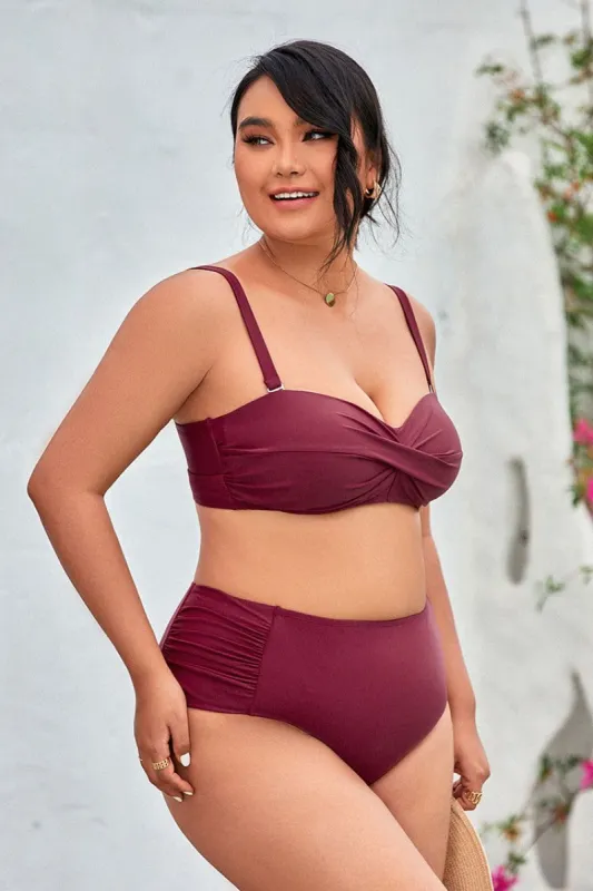 Keep It Cool Molded Bandeau Tummy Control Plus Size Bikini sold by Cupshe