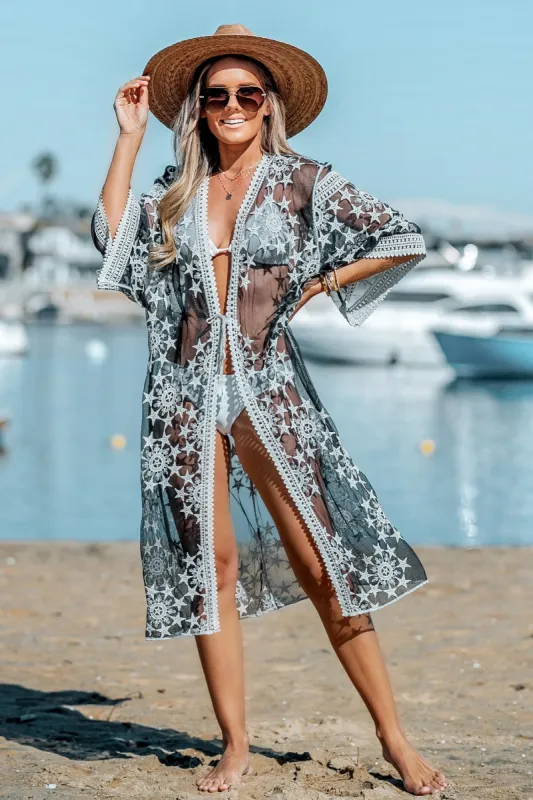 Victoria Star Lace Sheer Cover-Up Kimono sold by Cupshe