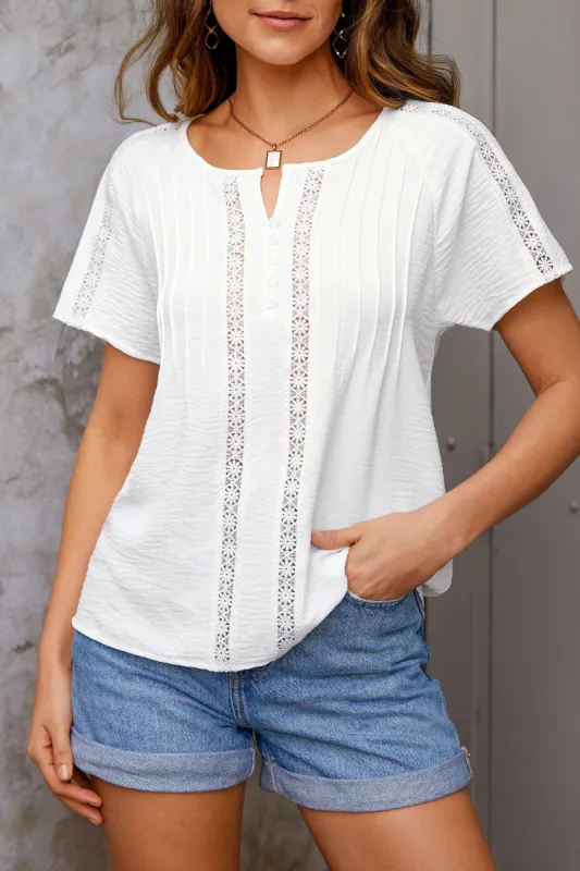 Zola Lace-Trim Buttoned Top sold by Cupshe