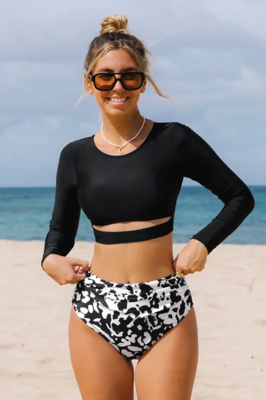 BohoRhapdy Cutout Long Sleeve Rashguard & Classic High Waist Bikini Set sold by Cupshe