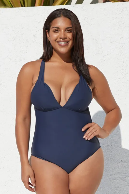 Healing Space V-Neck Cross Back Plus Size One Piece Swimsuit sold by Cupshe