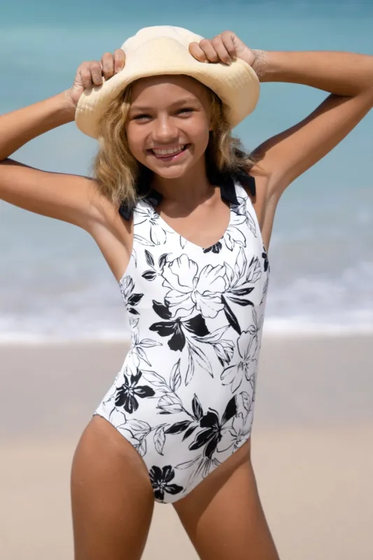 Girls Art Strokes Blooming Tie Strap One Piece Swimsuit sold by Cupshe