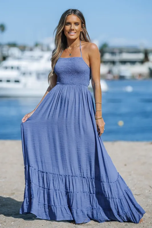 Keira Smocked Denim Maxi Dress sold by Cupshe