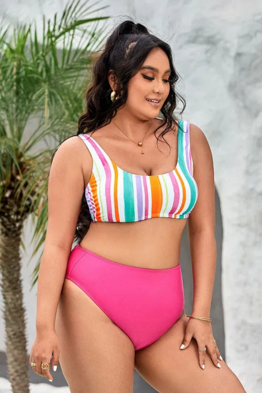 Street Art Scoop High Waist Tummy Control Plus Size Bikini sold by Cupshe
