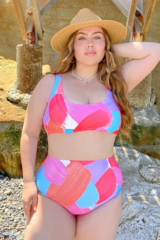 Vapor Wave Bralette Leaf Print Tummy Control Plus Size Bikini sold by Cupshe