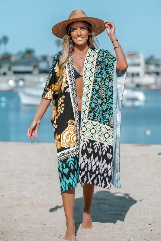 Martha Geo Print Open-Front Kimono made by Cupshe