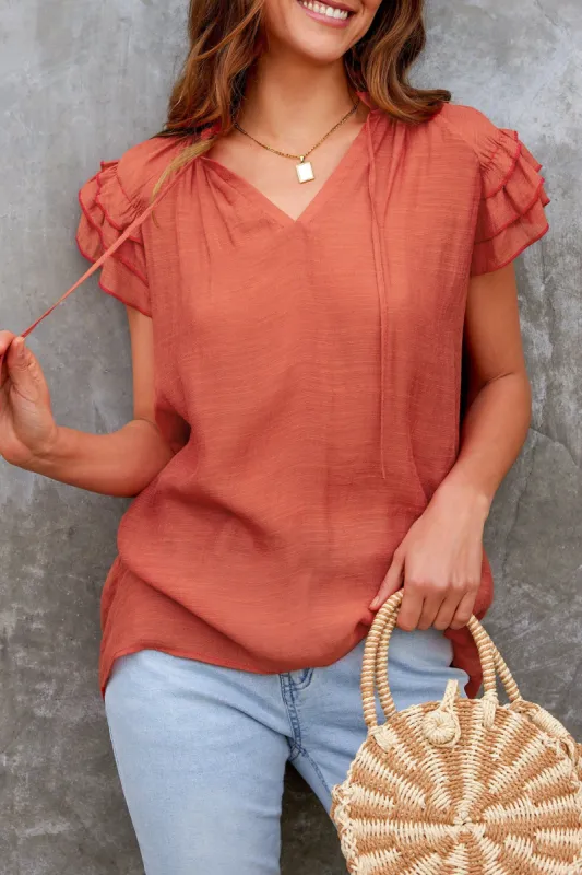 Mabel Ruffled Tie Front Top sold by Cupshe