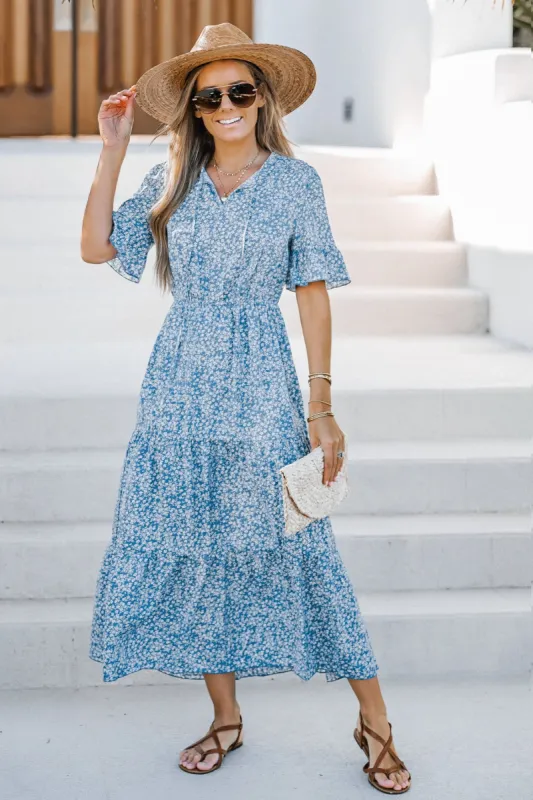 Midnight Tropic Ditsy Floral Tie Front Maxi Dress sold by Cupshe