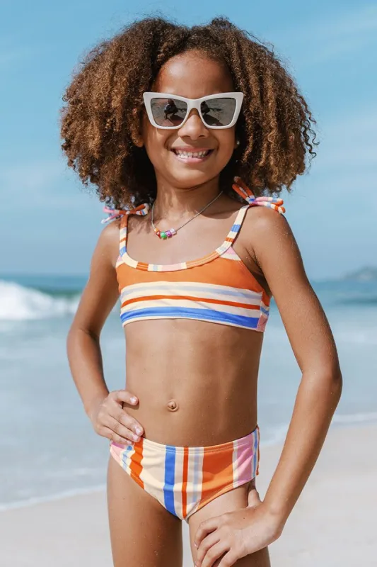 Patisserie Stripe Girls’ Bralette And Hipster Bikini Set sold by Cupshe