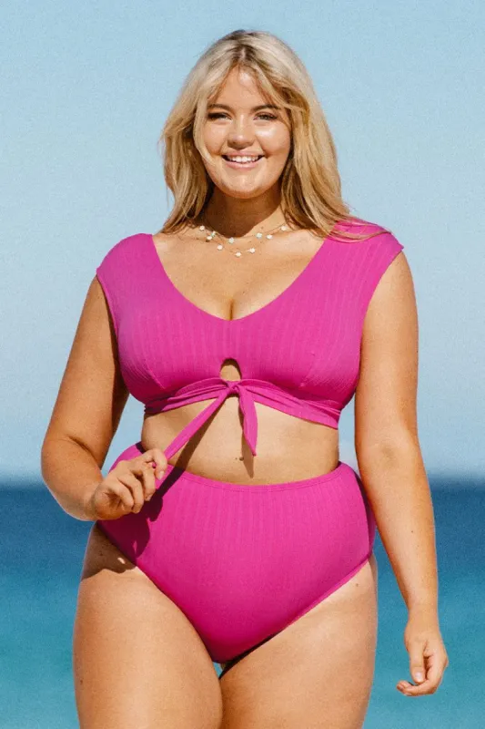 Breezy Rib Faux Tie Cap Sleeve Bralette Plus Size Bikini Top sold by Cupshe
