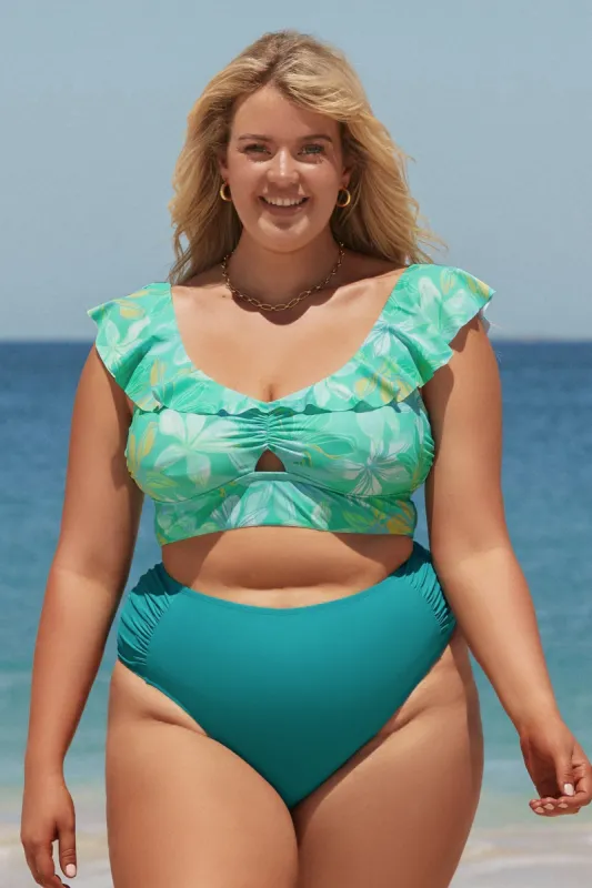 Boho Rhapsody Shirred High Waist Plus Size Bikini Bottoms sold by Cupshe