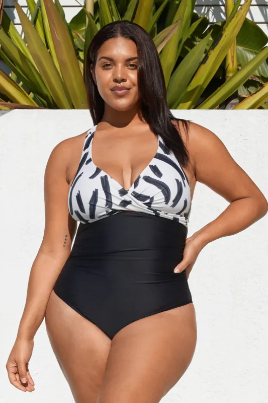 Artistic Brush Twist Front Plus Size One Piece Swimsuit sold by Cupshe