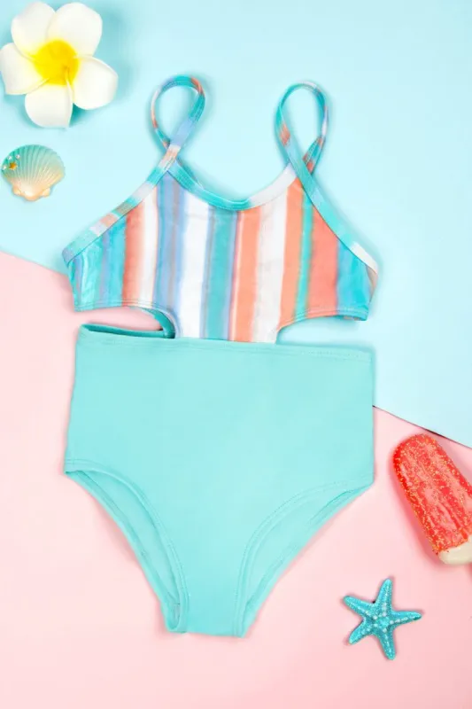 Pleasant Stripe Girls’ Cutout One Piece Swimsuit sold by Cupshe