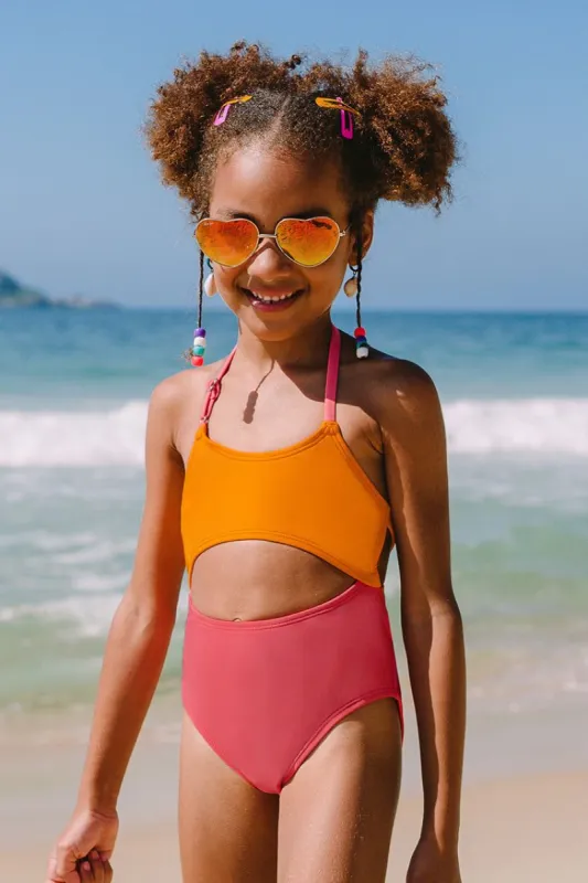 Santorini Solid Girls’ Cutout One Piece Swimsuit sold by Cupshe