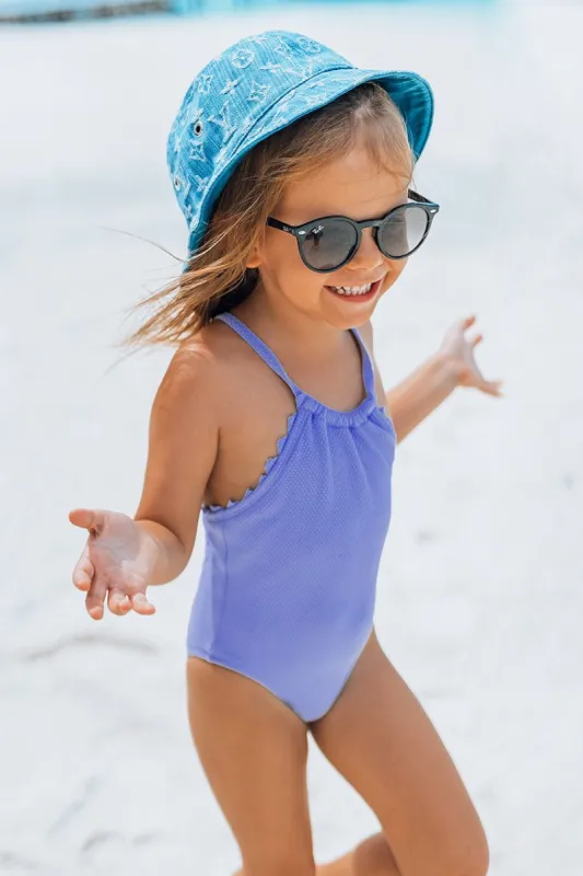 Amalfi Pique Girls’ Scalloped High Neck One Piece Swimsuit sold by Cupshe
