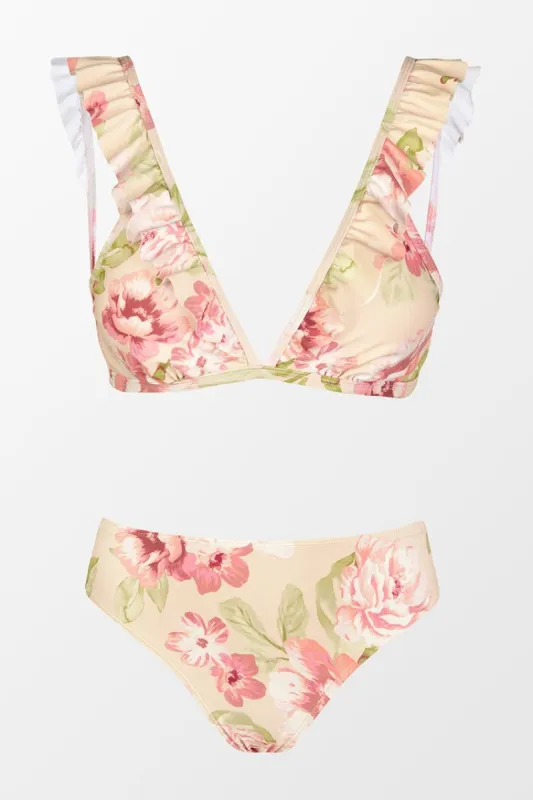 Darling Rose Ruffled V Neck Bralette And Classic Hipster Set sold by Cupshe