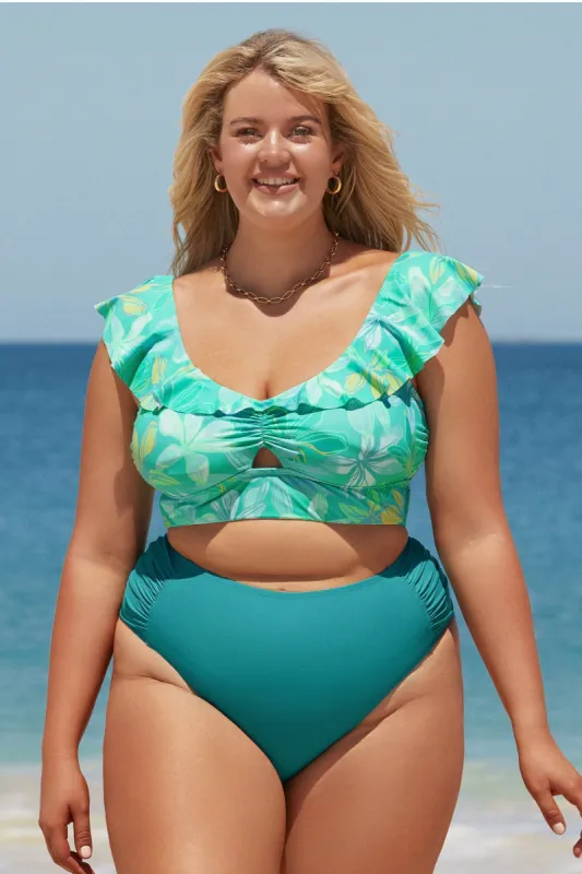 Magic Floral Ruffled Plus Size Bikini Bralette sold by Cupshe