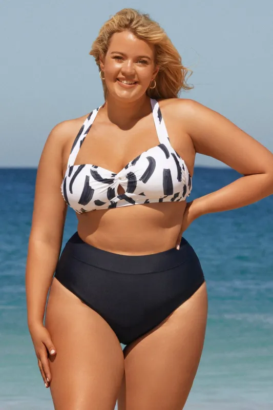 Artistic Brush Twisted Bra & High Waist Plus Size Bikini Set sold by Cupshe