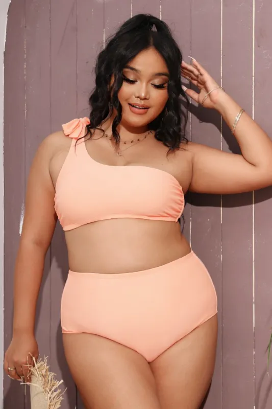 Nature Trip One Shoulder High Waist Tummy Control Plus Size Set sold by Cupshe