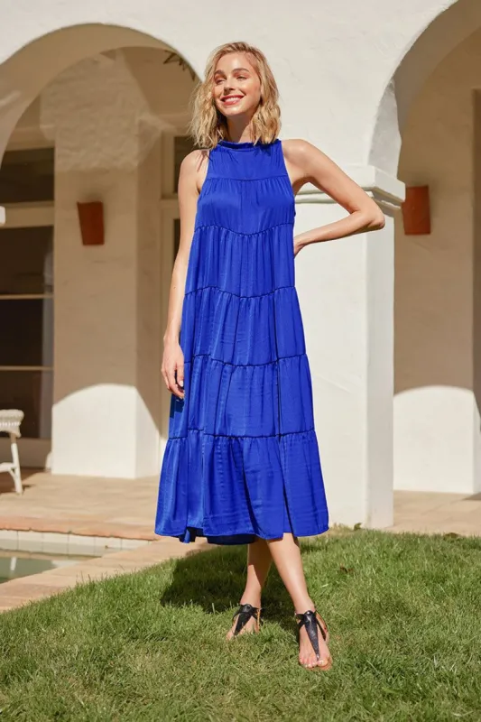 Mermaid Beach Blue Elastic Waist A-Shape Dress sold by Cupshe