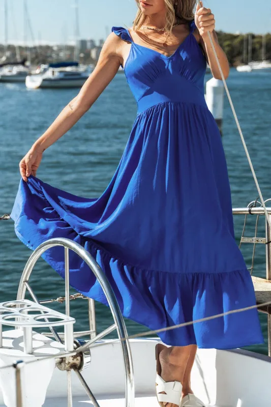 Chantelle Ruffled V-Neck Maxi Dress sold by Cupshe