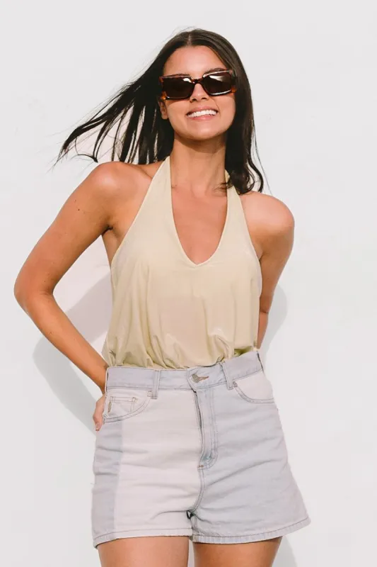 Adelina V-neck Halter Middle Cut Bodysuit sold by Cupshe