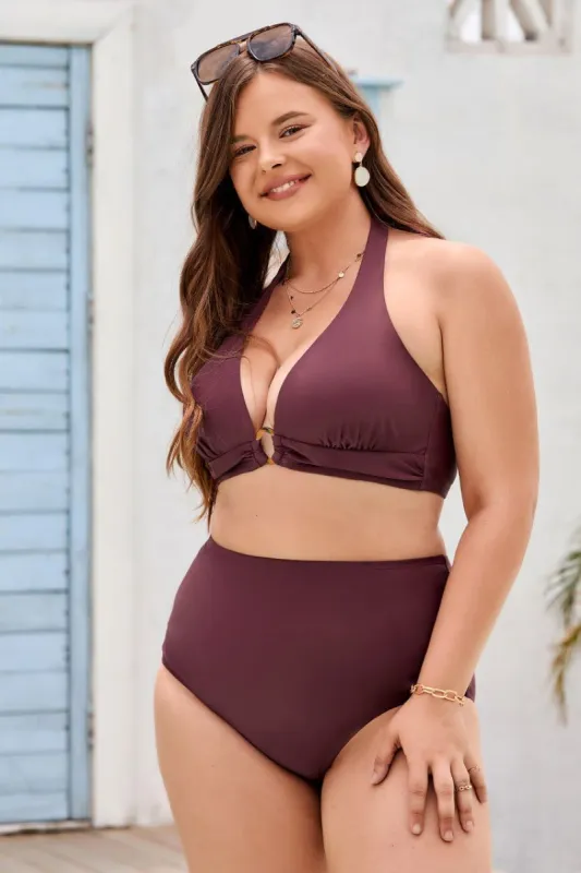 Arizona Road Trip Halter Bralette & High Waist Plus Size Bikini Set sold by Cupshe