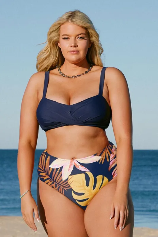 Makayla Ruched Bralette & Tropical Plus Size Bikini Set sold by Cupshe