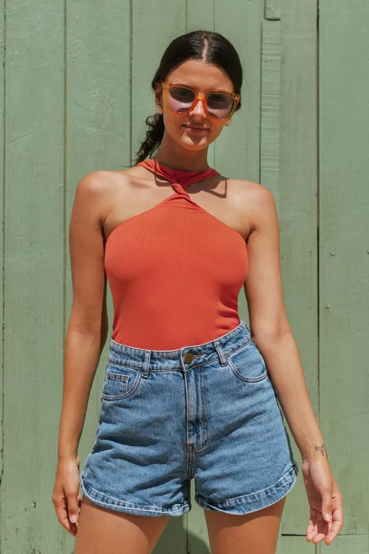 Carina Rib Twist Front Bodysuit sold by Cupshe