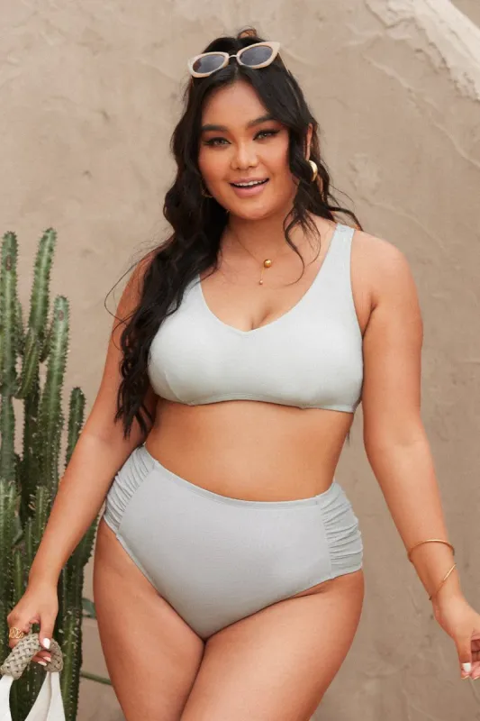 Madisen Cut Out Tie Bralette & Ruched Hipster Plus Size Bikini Set sold by Cupshe